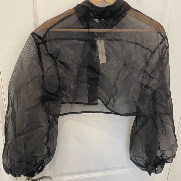 NWT Anthropologie Sheer Black Cropped Button Down Blouse - Picture 3 of 4